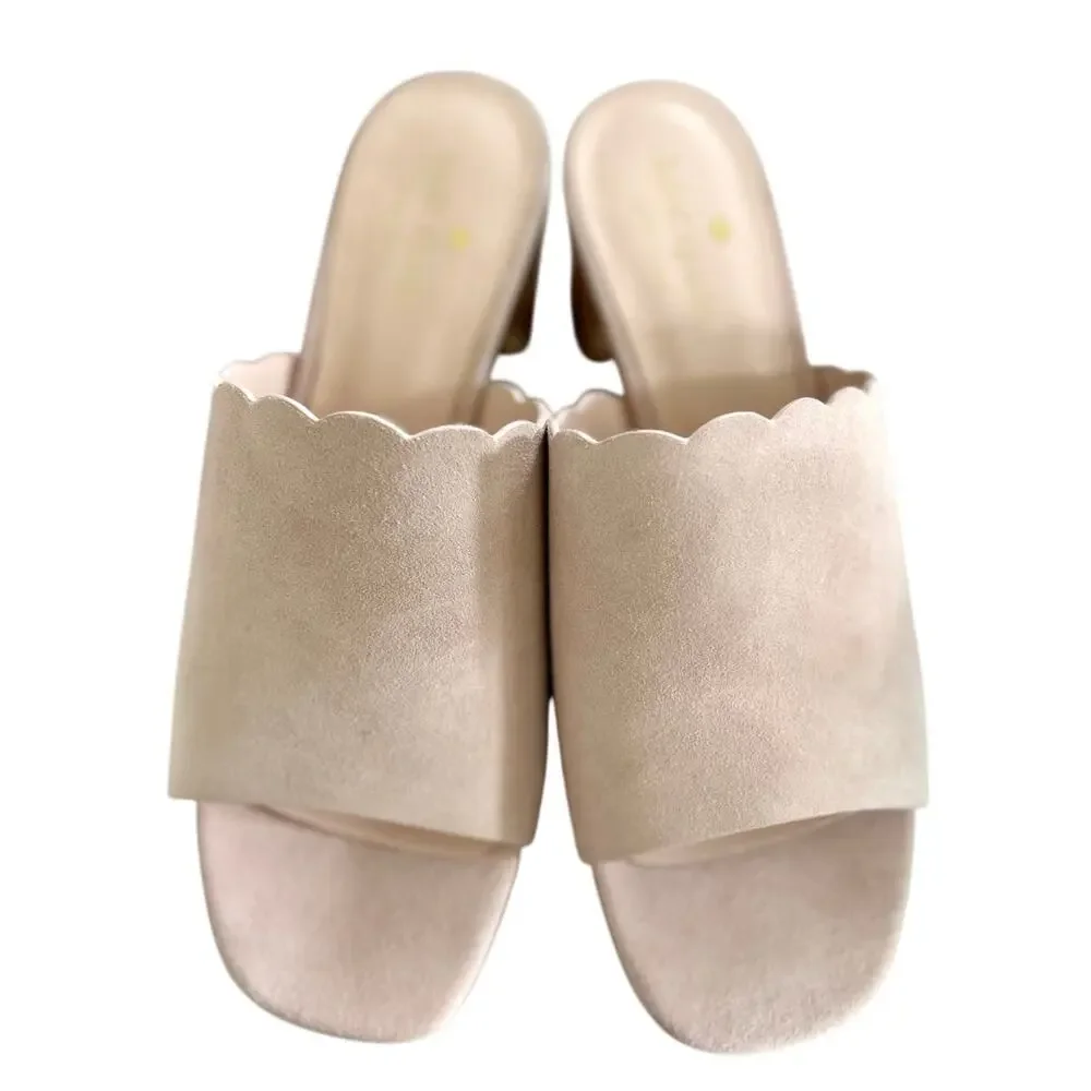 Kate Spade Blythe Blush Pink Suede Cork Heel Slip On Mule